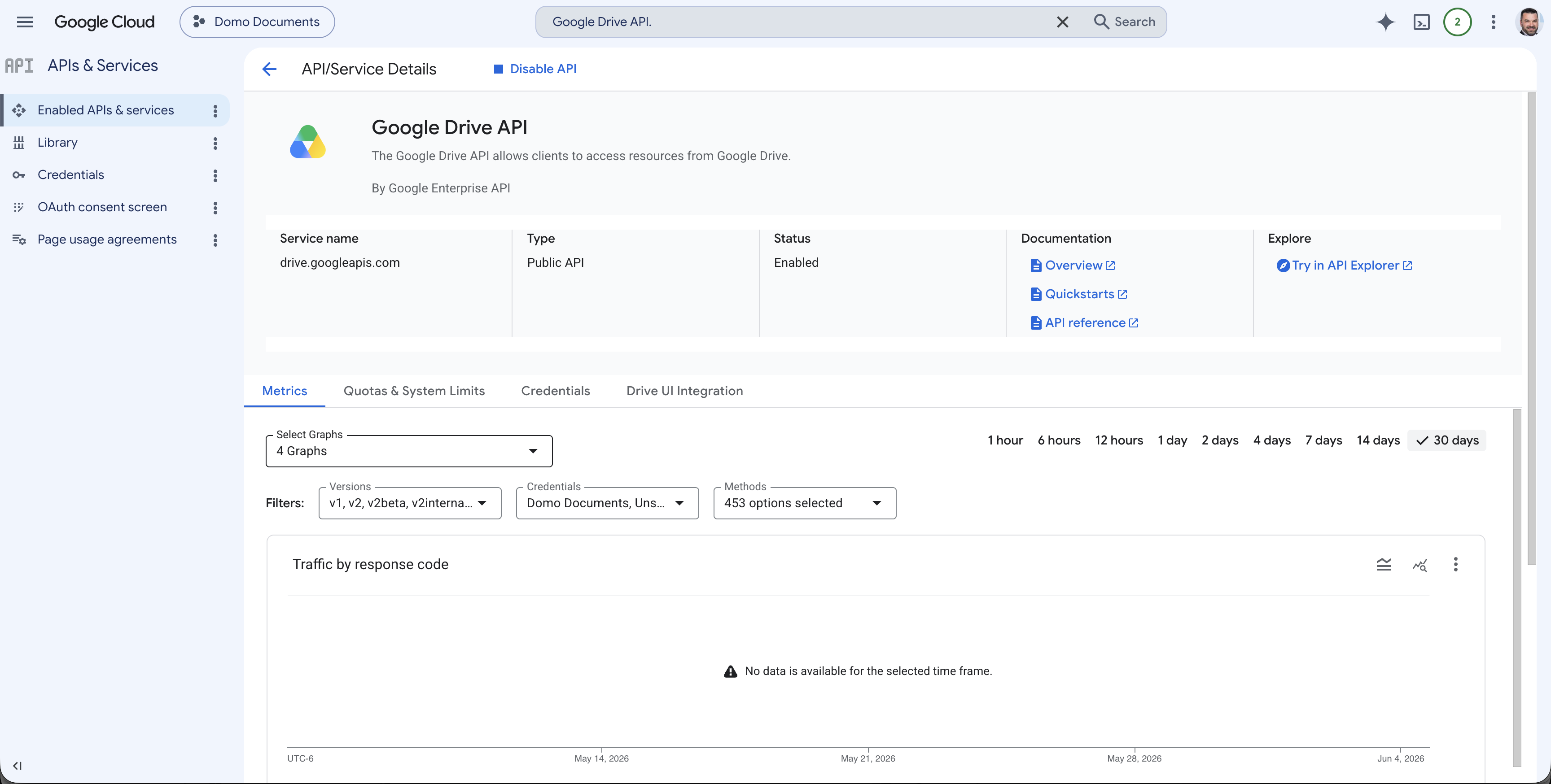 OAuth client credentials download screen