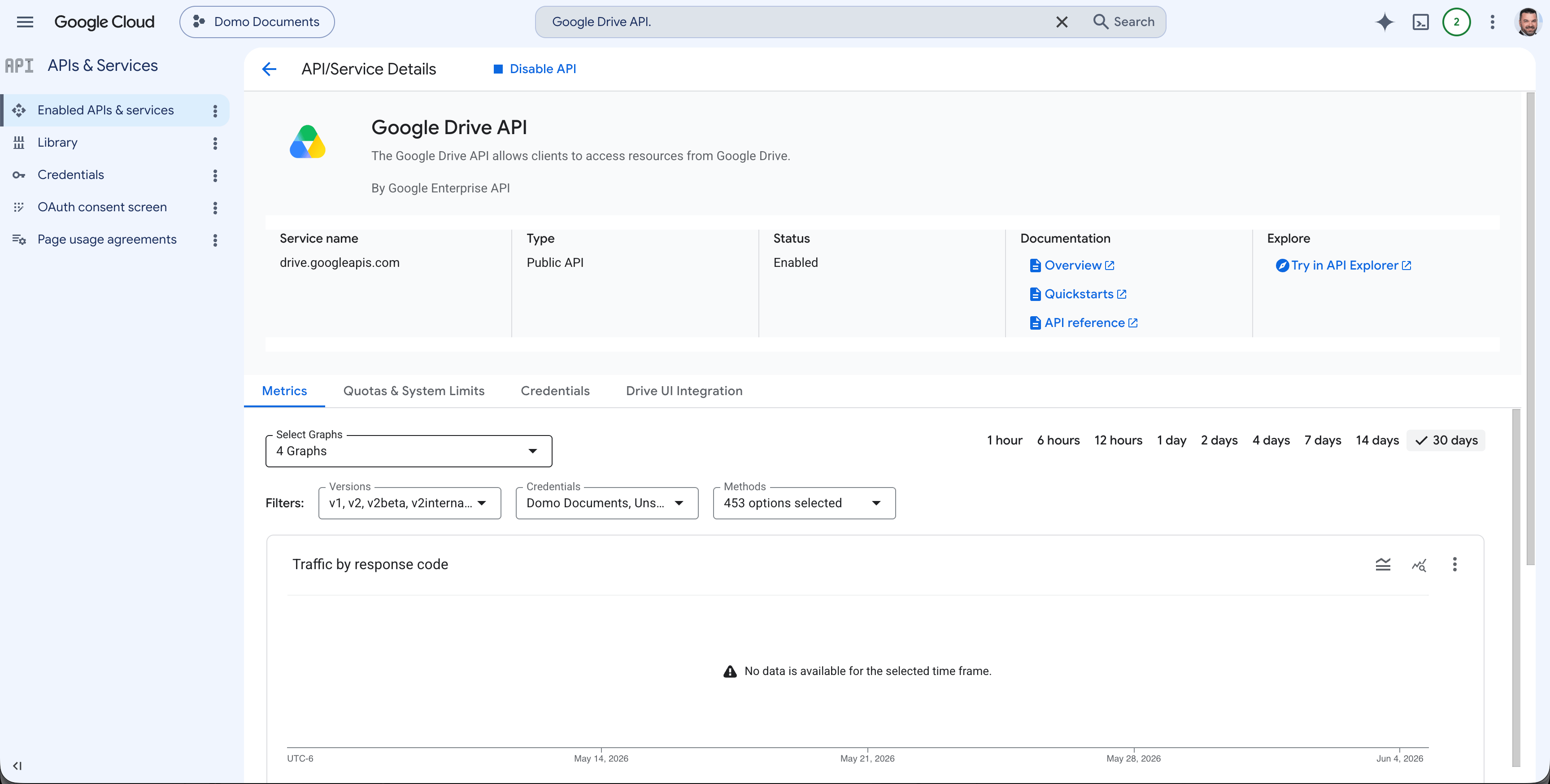 OAuth client credentials download screen