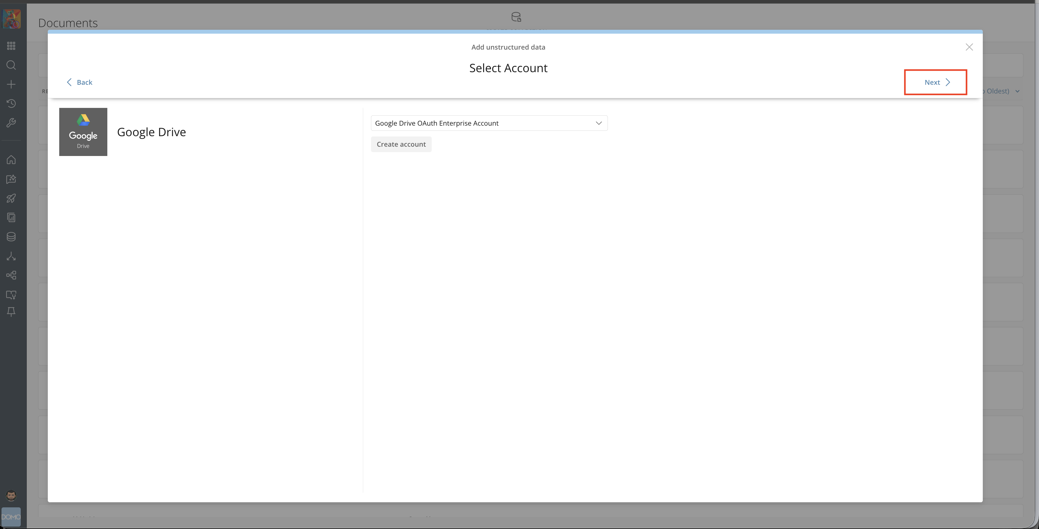 Google Drive content selection screen