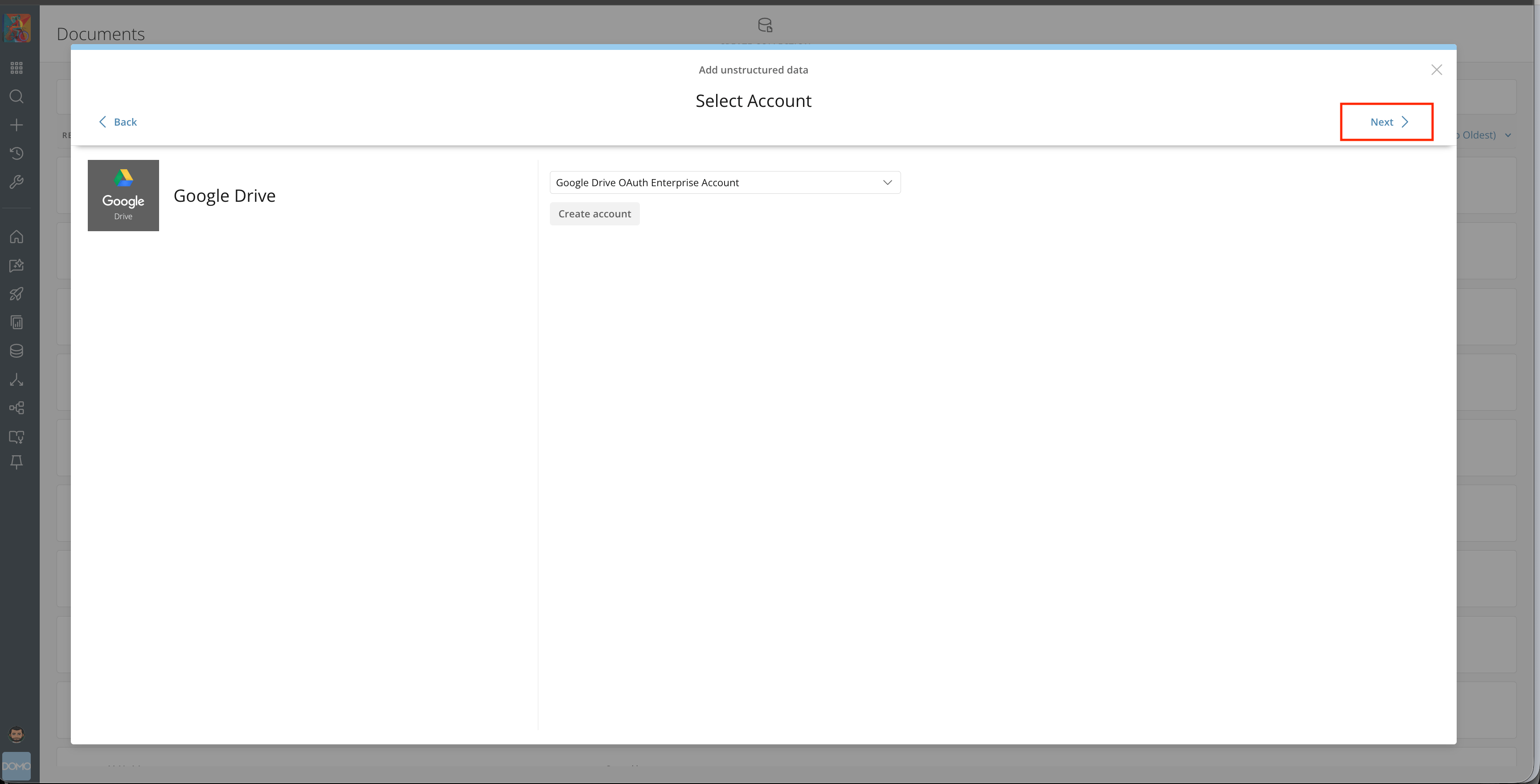 Google Drive content selection screen