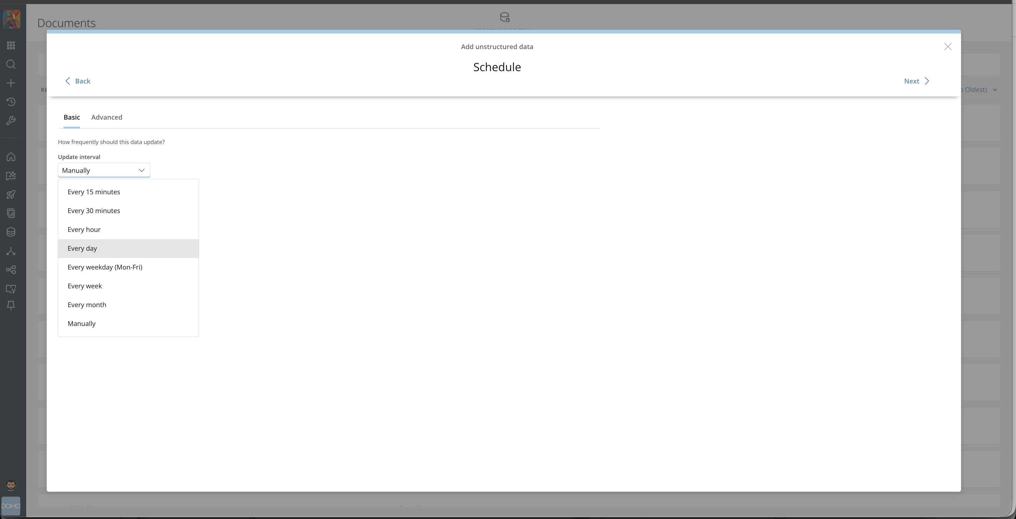 Document Collection update schedule settings