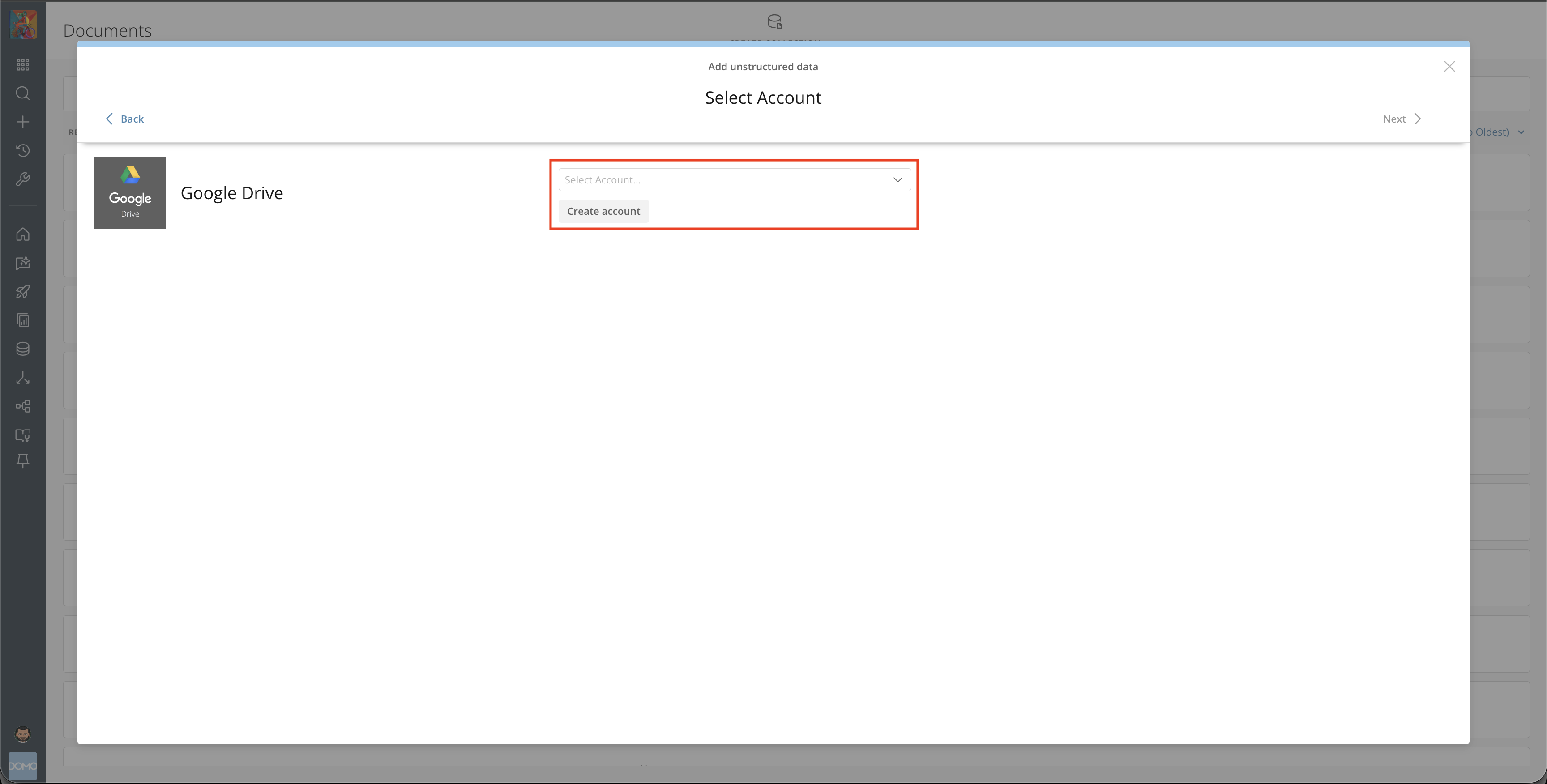 Google Drive account selection