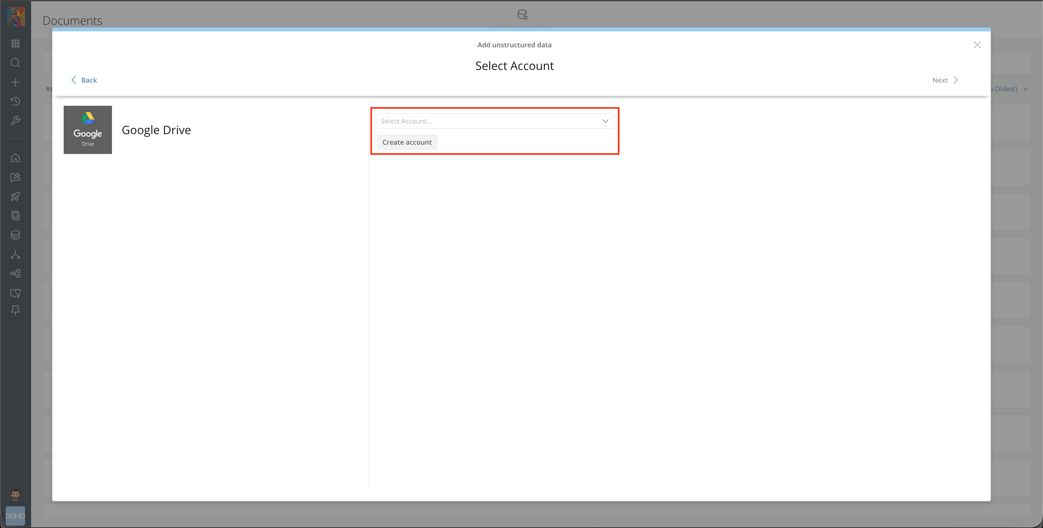 Google Drive account selection