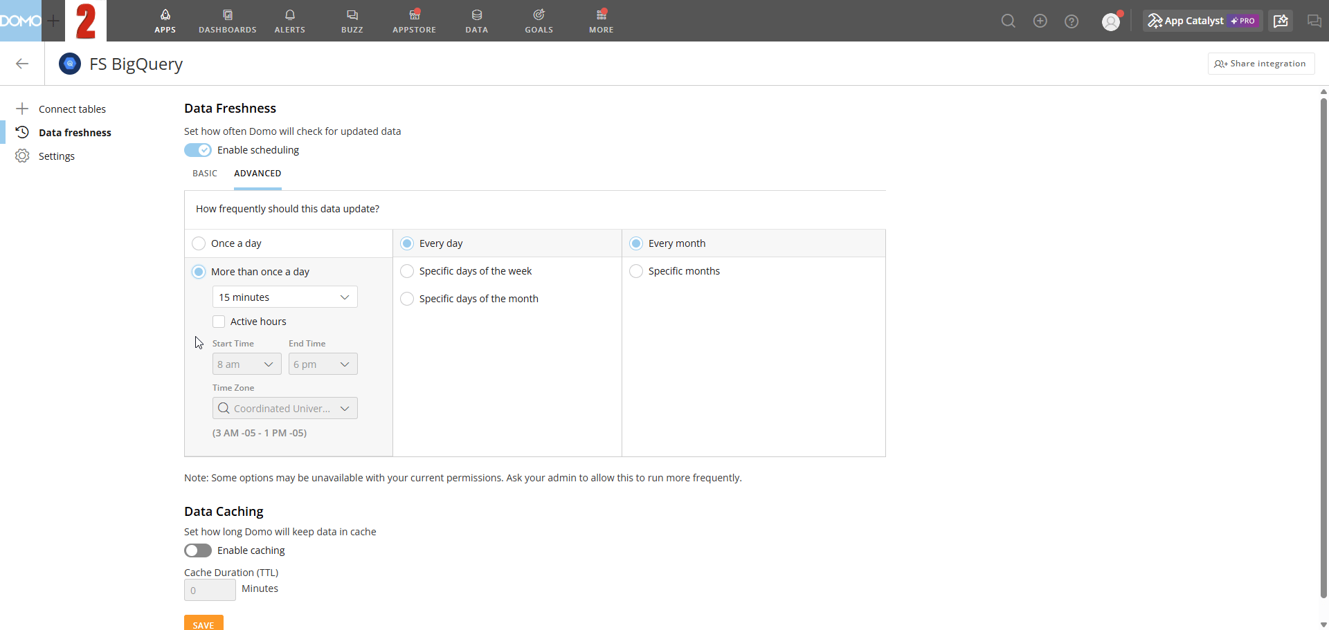 Advanced tab with More than once a day selected and Active hours enabled