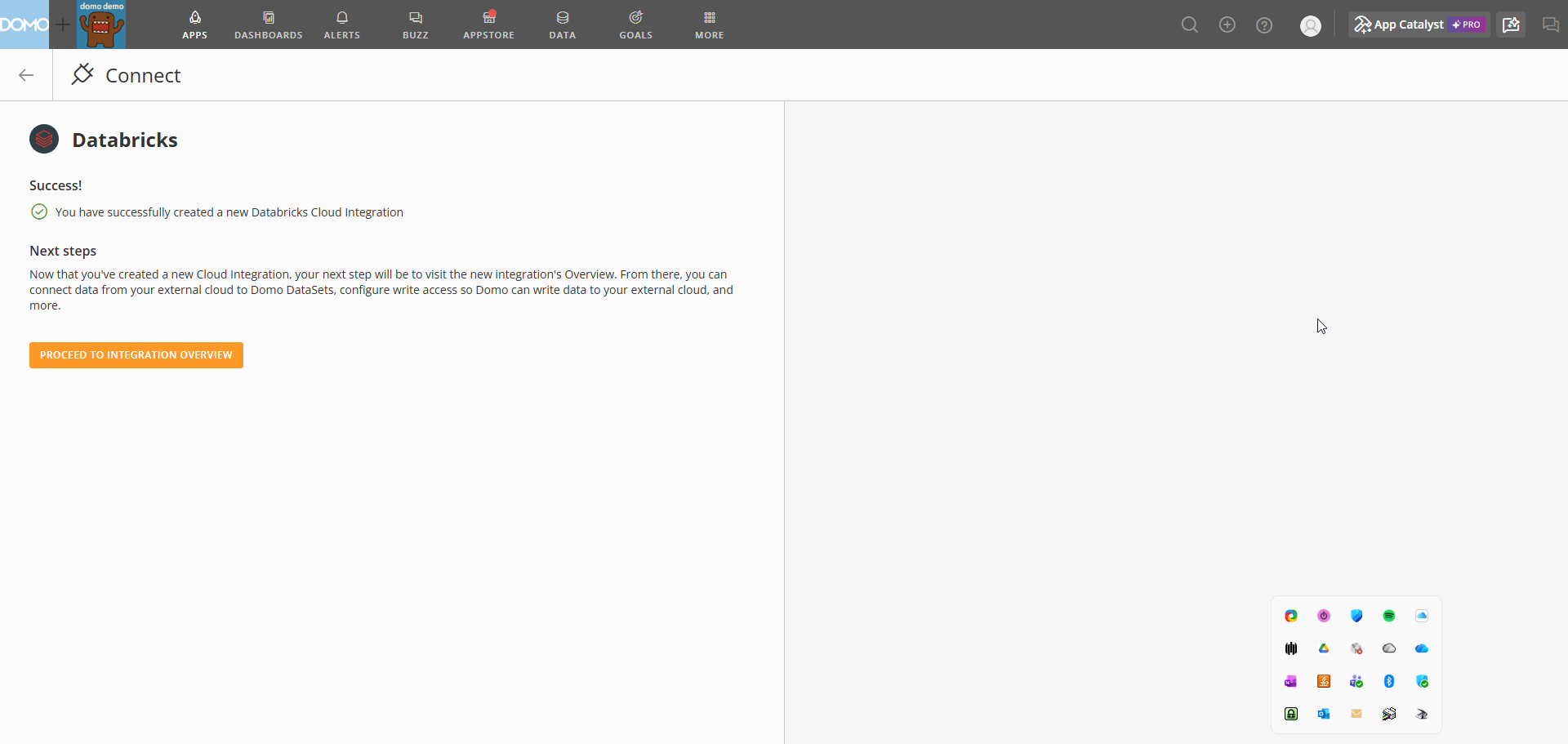 Success screen confirming the integration was created.