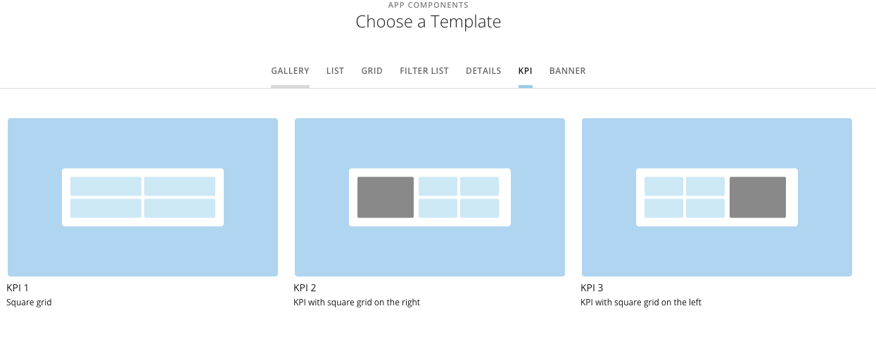 The KPI templates in the Components pane.