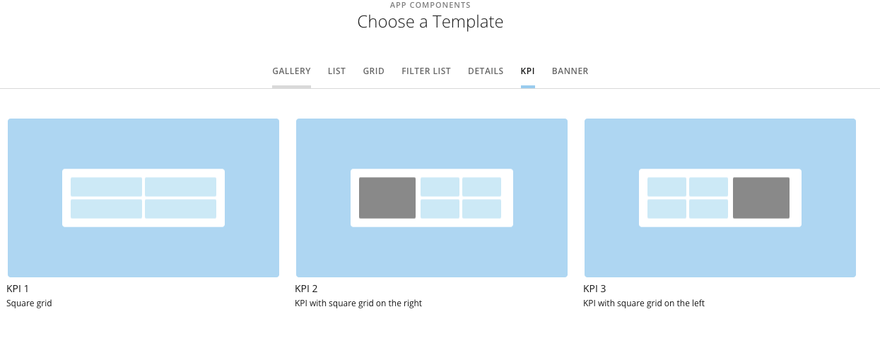The KPI templates in the Components pane.