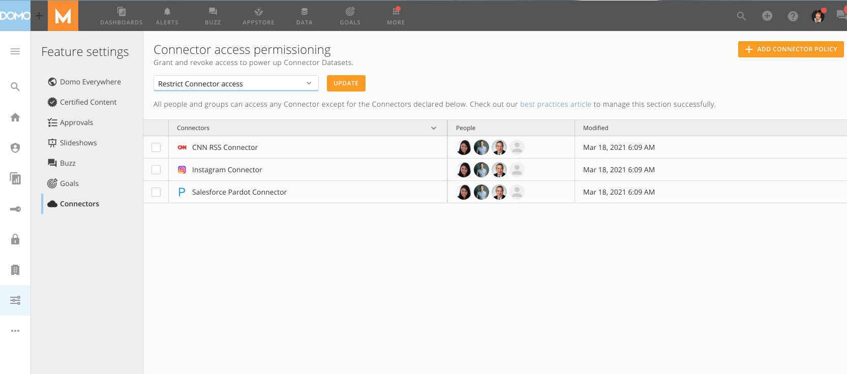 Connector Permissioning in Domo - Domo