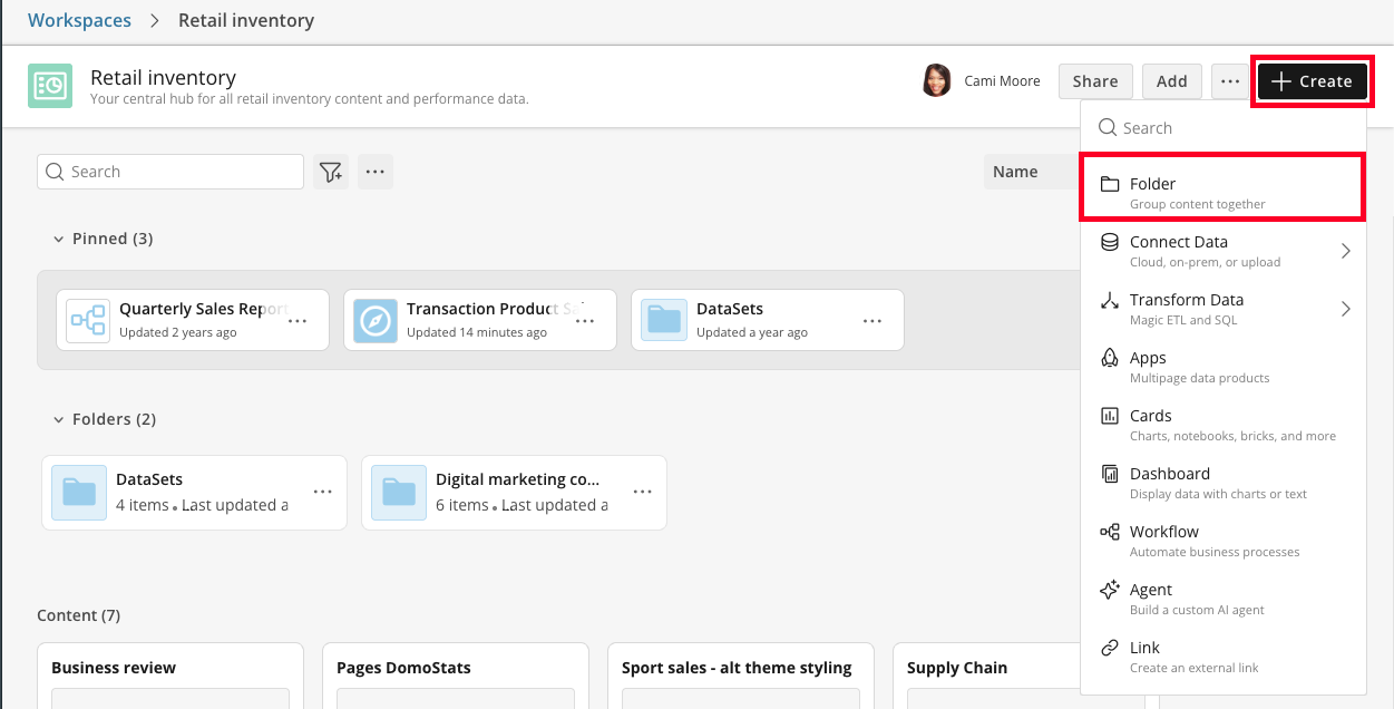 Create a Folder in a Workspace
