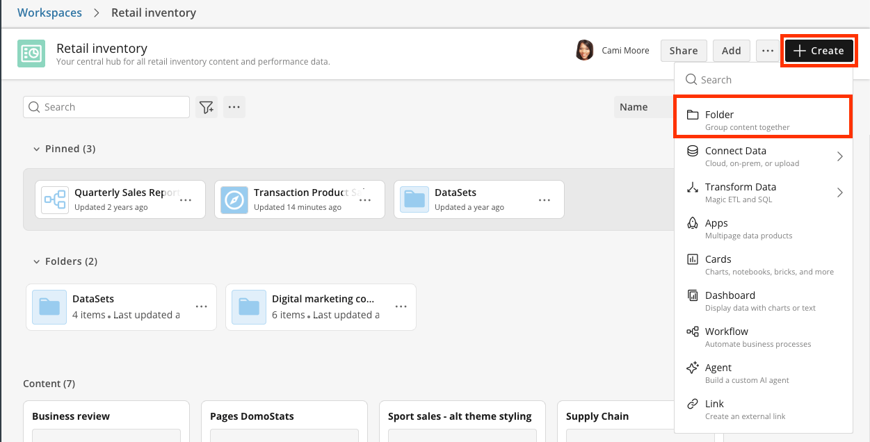 Create a Folder in a Workspace