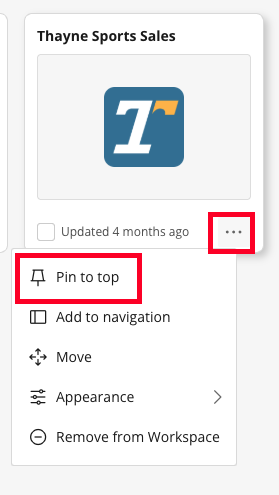 Pin items to the top of a Workspace