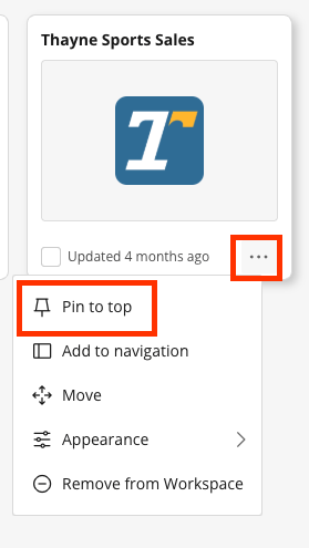 Pin items to the top of a Workspace