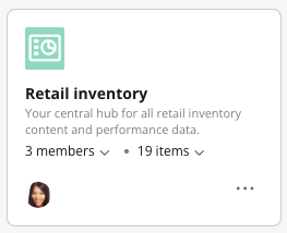 Workspace tile showing its icon, name, description, member count, item
count, owner, and more options menu