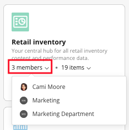 Expanded member count showing the users and groups with access to the
Workspace