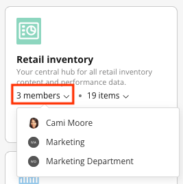 Expanded member count showing the users and groups with access to the
Workspace