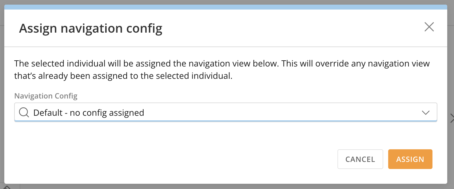 Assign navigation config modal for a single user