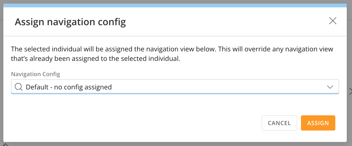 Assign navigation config modal for a single user