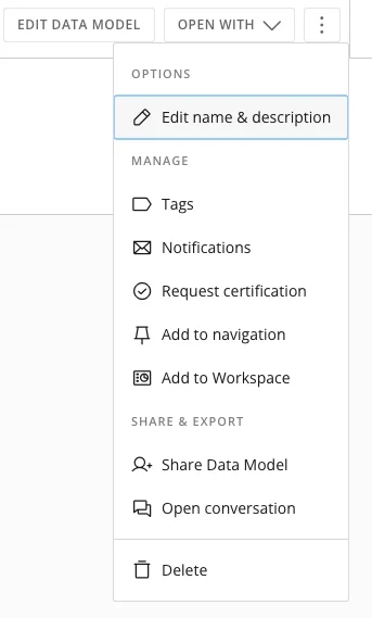 Data Model Menu