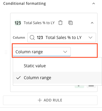 Choosing the Column comparison option.