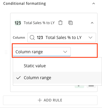 Choosing the Column comparison option.