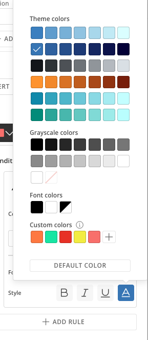 Choosing the font color for the rule's style.