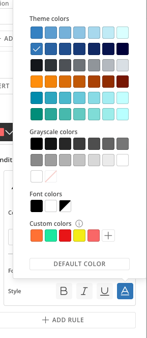 Choosing the font color for the rule's style.
