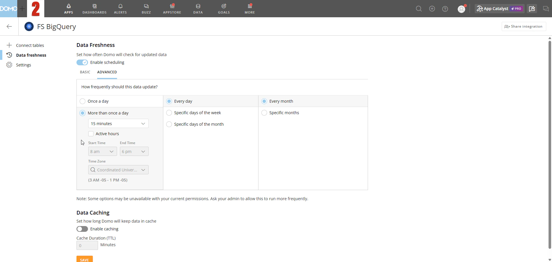 Advanced tab with More than once a day selected and Active hours enabled