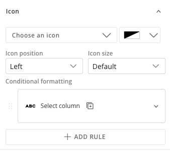 Adding conditional formatting to an icon in the widget's Icon section.