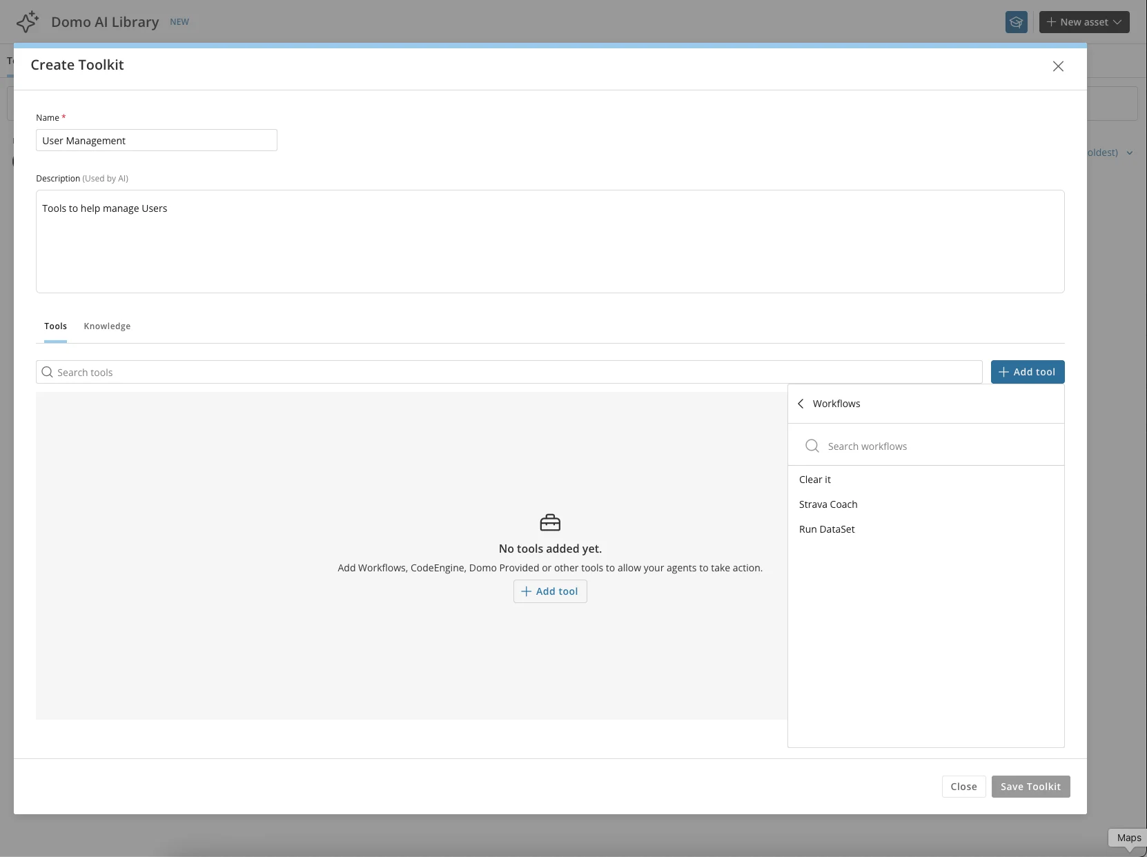 Workflows tool selection