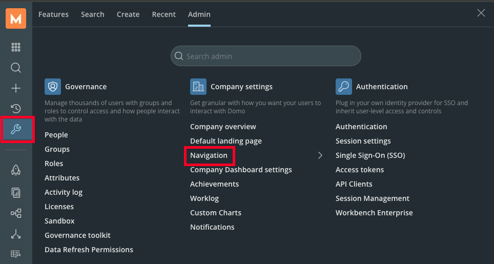 Navigation option under Company settings in the Admin menu