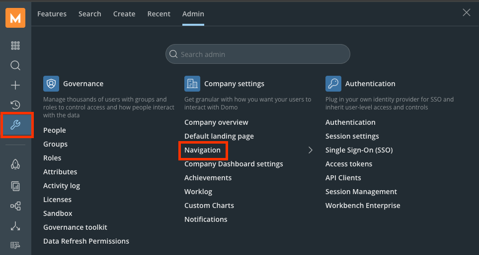 Navigation option under Company settings in the Admin menu