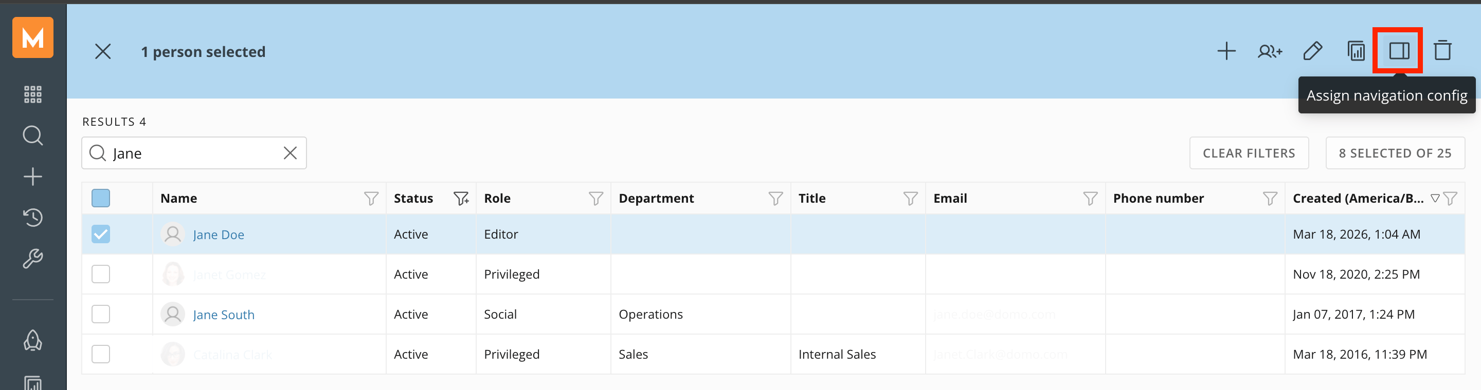Assign navigation config icon in the People page toolbar