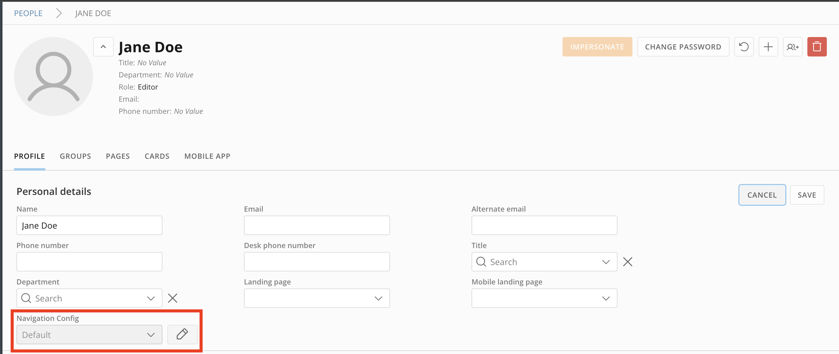 Pencil icon next to the Navigation Config field