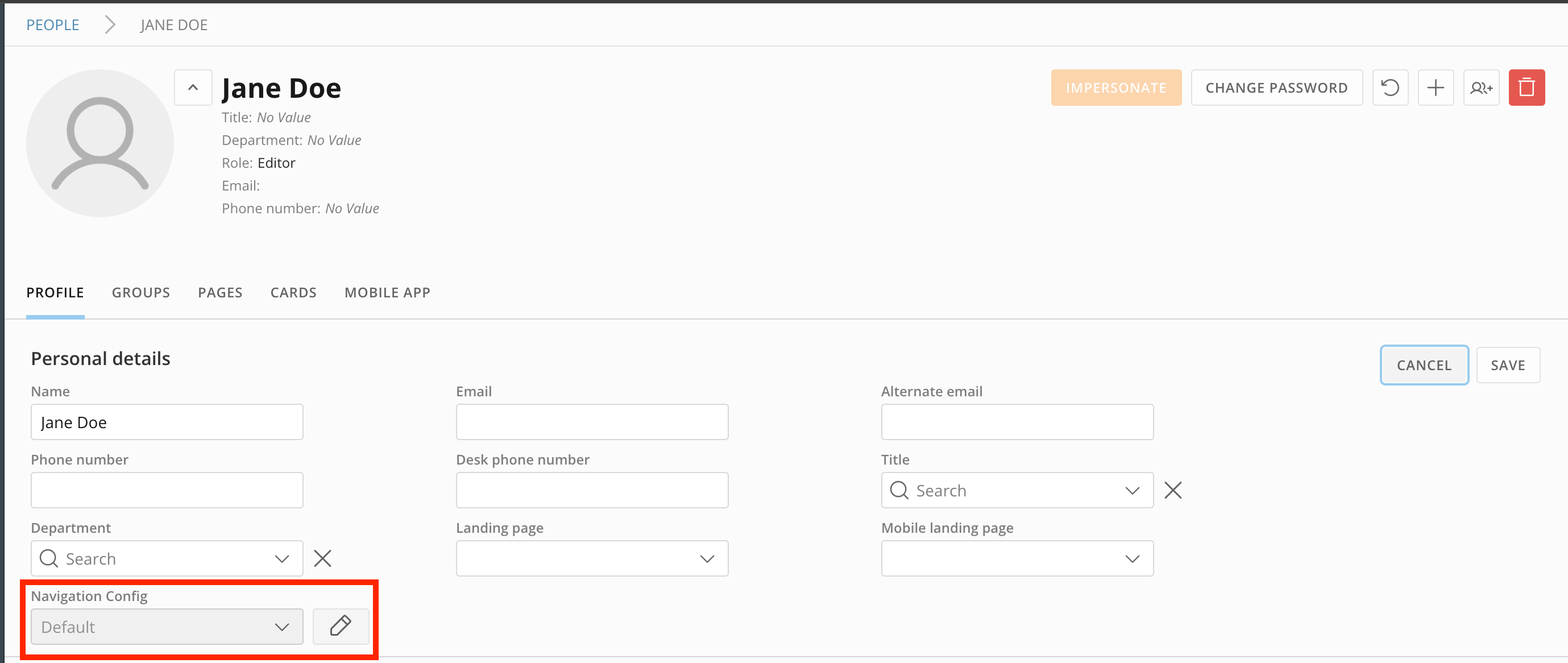 Pencil icon next to the Navigation Config field