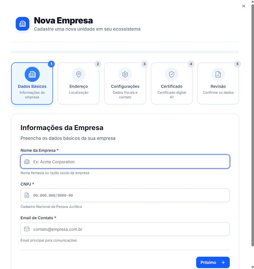 Tela de Nova Empresa