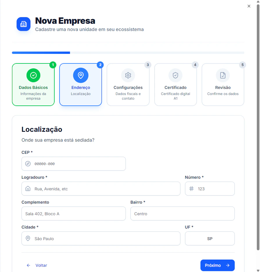 Tela de Nova Empresa