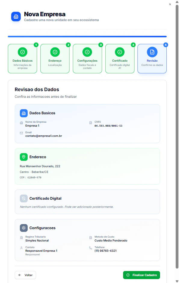 Tela de Nova Empresa