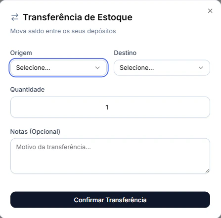 Tela de Estoque Transferir