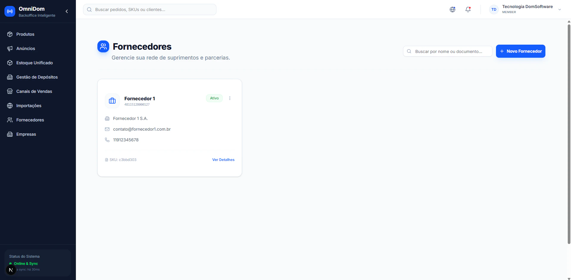 Tela de Fornecedores