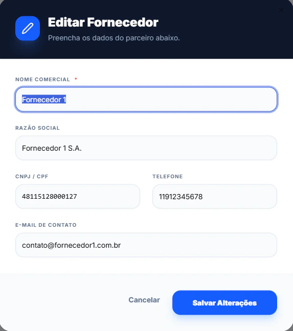 Tela de Fornecedores Detalhes