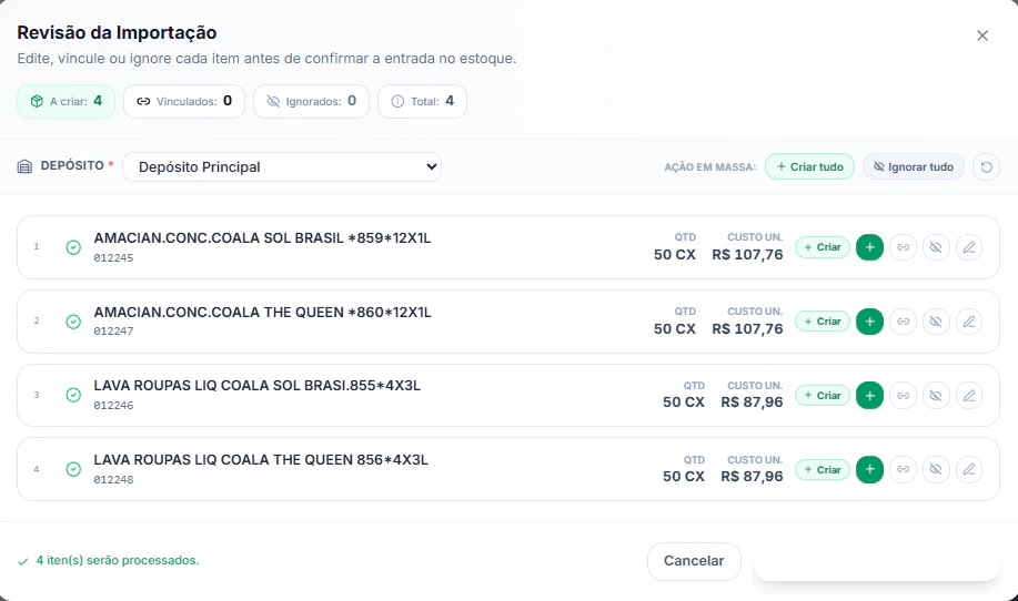 Tela de Importação Preview