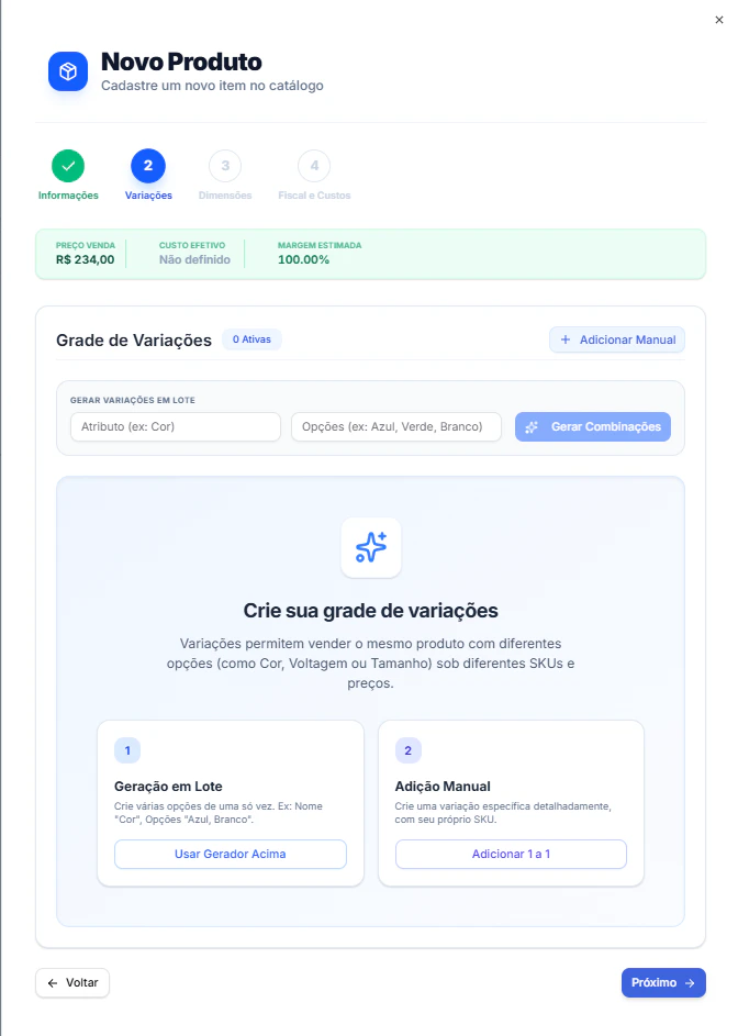 Tela de Produtos variação