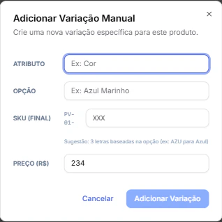 Tela de Produtos variação