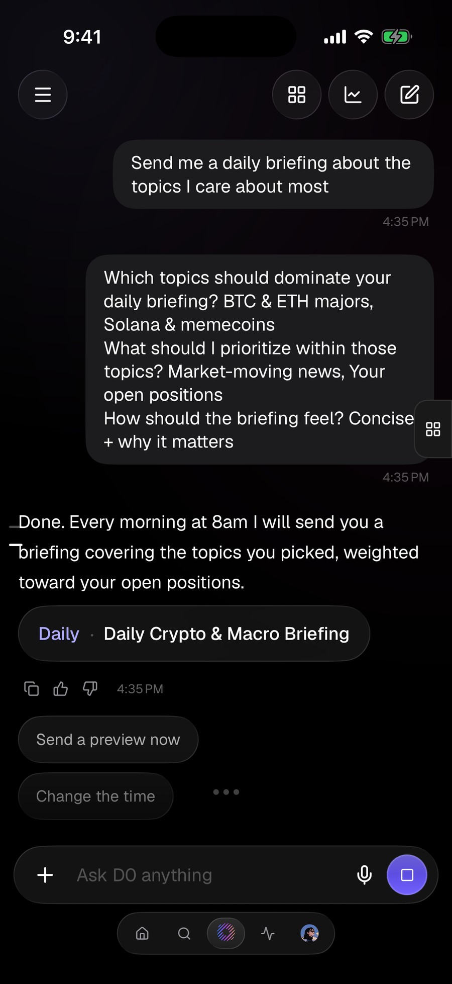 D0 confirming a daily briefing automation
