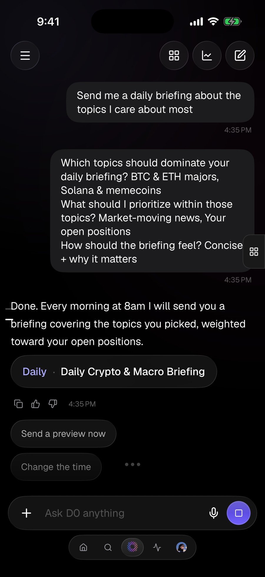 D0 confirming a daily briefing automation