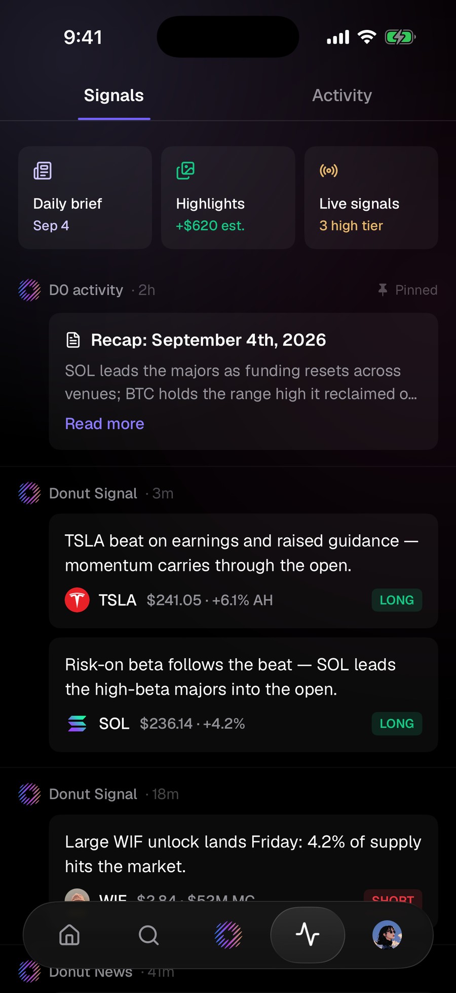 Signals tab