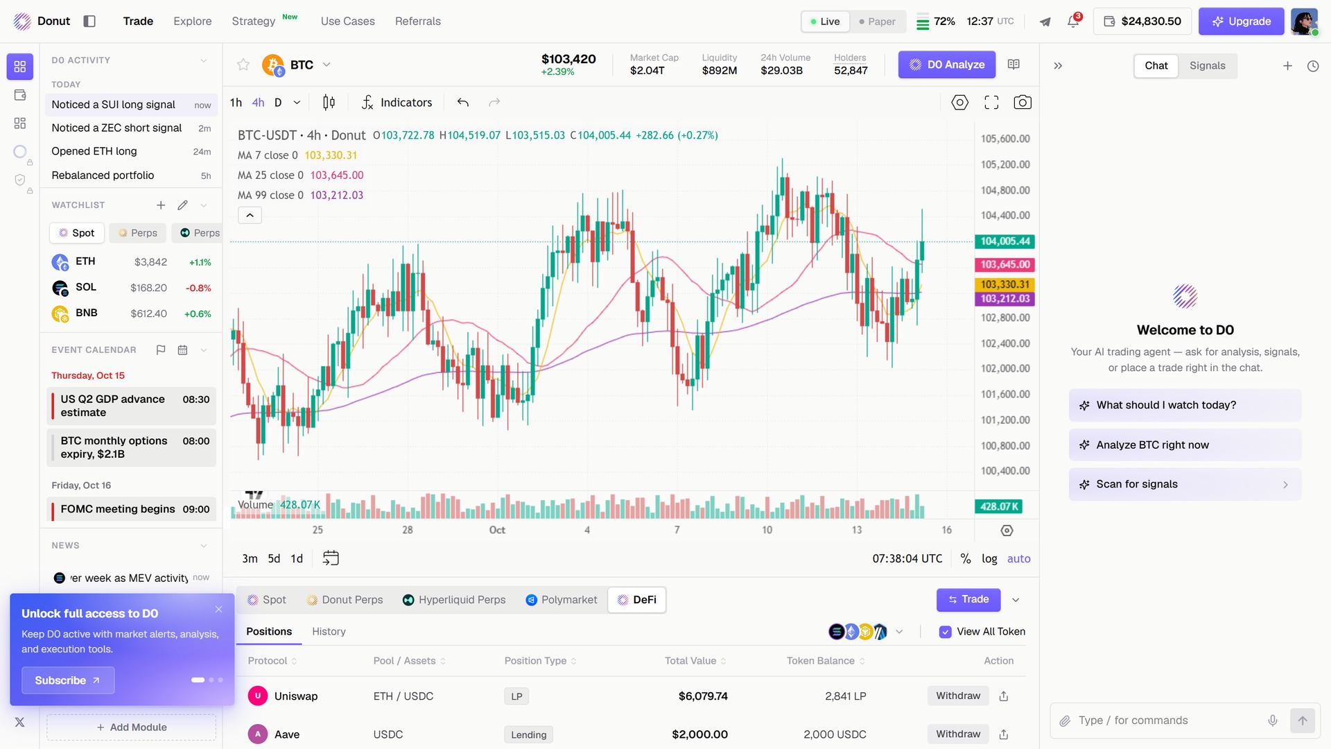 DeFi 的 Positions 标签：协议、池子或资产、类型、价值，以及 Withdraw 操作