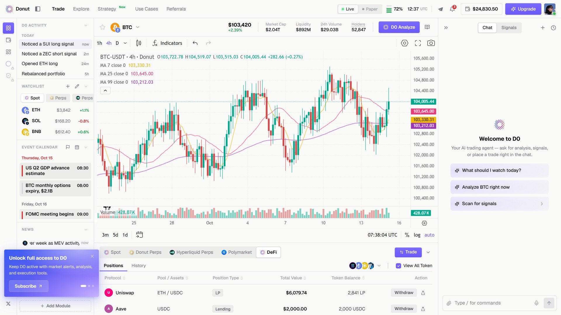 DeFi 的 Positions 标签:协议、池子或资产、类型、价值,以及 Withdraw 操作