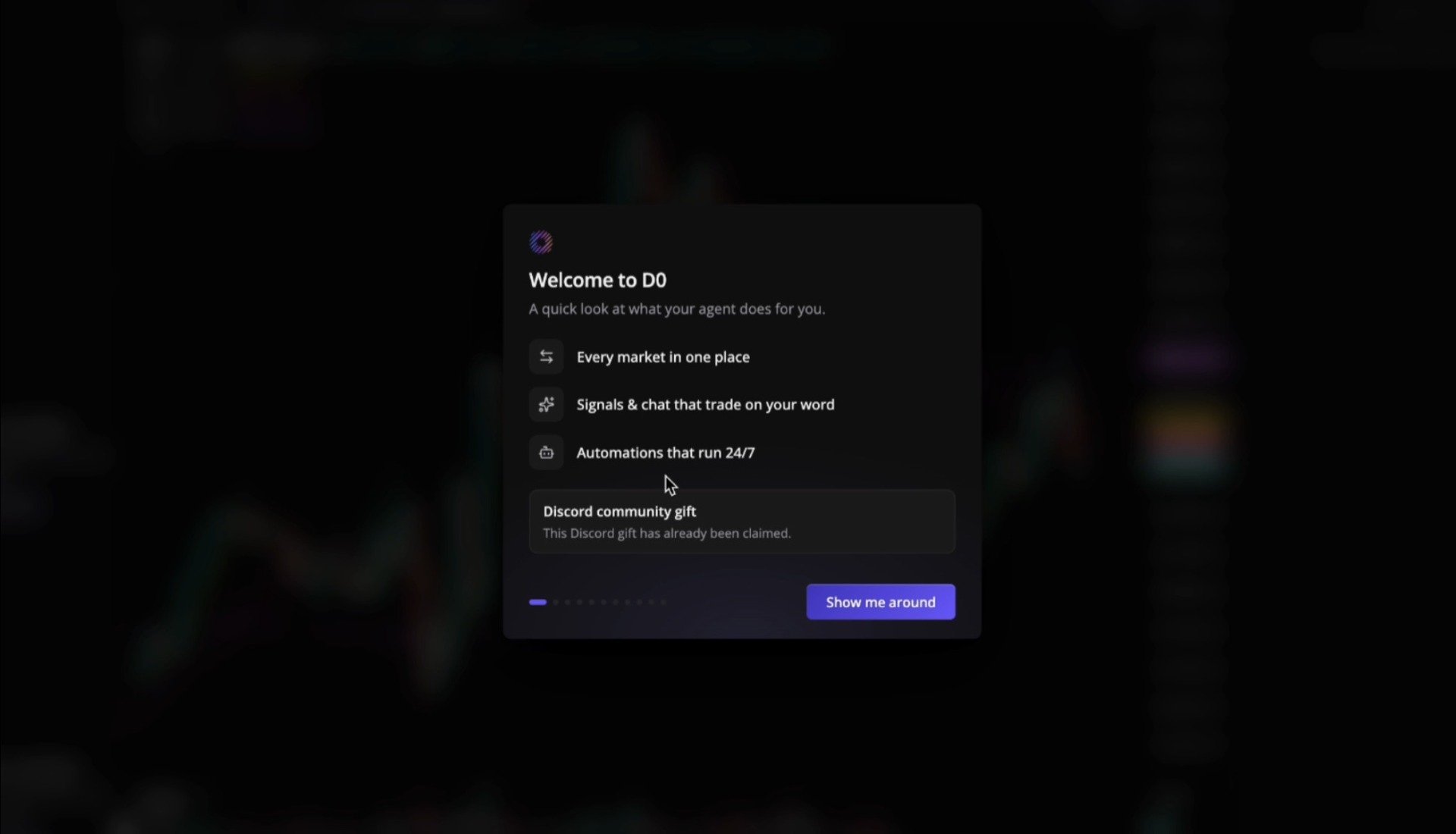 Welcome screen showing the Discord gift as already claimed