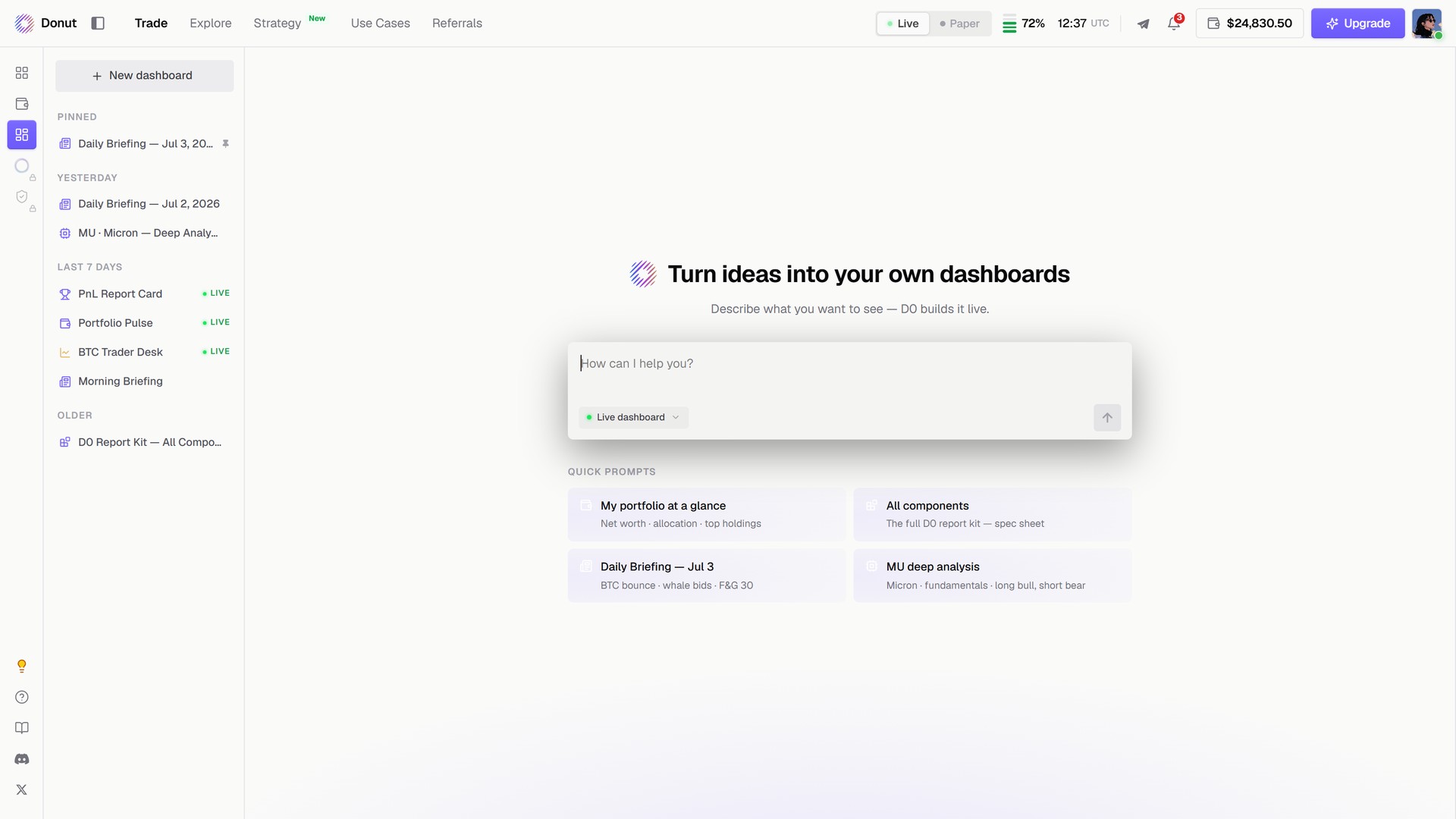 Personalized Dashboard 页面，带提示框和快捷提示